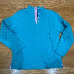 Lauren James Turquoise Quilted Pullover with Pink Trim